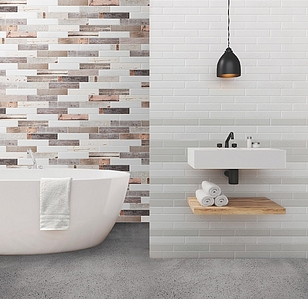 Background tile, Effect wood, Color white, Ceramics, 5x25 cm, Finish matte