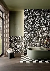 Background tile, Effect other marbles, Color black & white, Ceramics, 10x40 cm, Finish matte