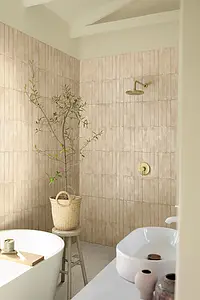 Bakgrunnsflis, Effekt terracotta, Farge beige, Glasert porselenssteintøy, 5.3x30 cm, Overflate matt