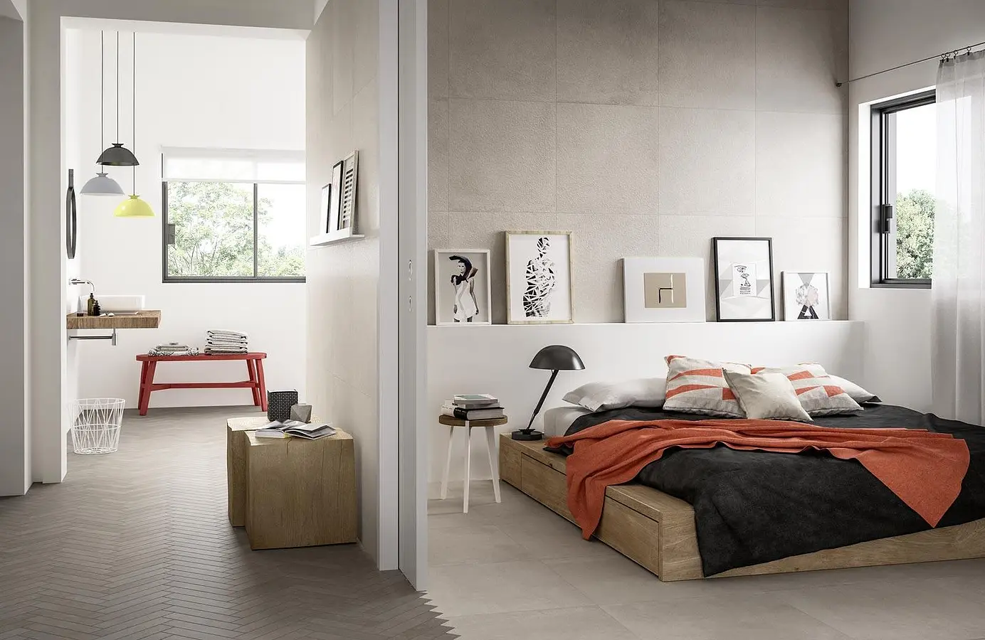 Background tile, Effect concrete, Color grey, Unglazed porcelain stoneware, 60x60 cm, Finish antislip