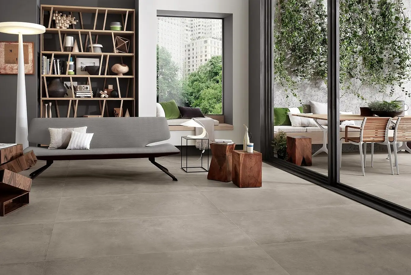 Background tile, Effect concrete, Color grey, Unglazed porcelain stoneware, 75x150 cm, Finish matte