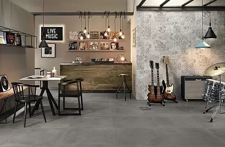 Basistegels, Effect betonlook, Kleur zwarte, Ongeglazuurd porseleinen steengoed, 75x75 cm, Oppervlak mat