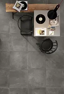 Bakgrundskakel, Textur betong, Färg svart, Oglaserad granitkeramik, 75x75 cm, Yta matt