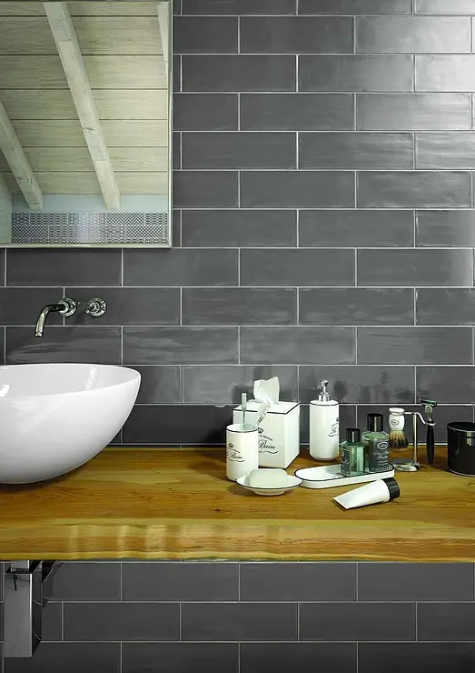 Background tile, Effect brick,unicolor, Color grey, Ceramics, 10x30 cm, Finish glossy