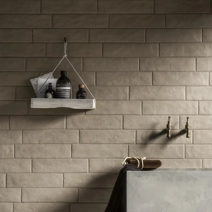 Background tile, Effect brick, Color brown, Glazed porcelain stoneware, 7x28 cm, Finish antislip