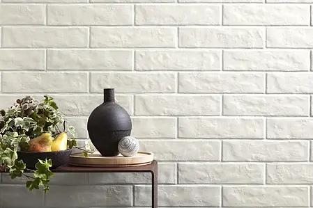 Grundflise, Effekt mursten, Farve hvid, Glaseret porcelænsstentøj, 7x28 cm, Overflade skridsikker