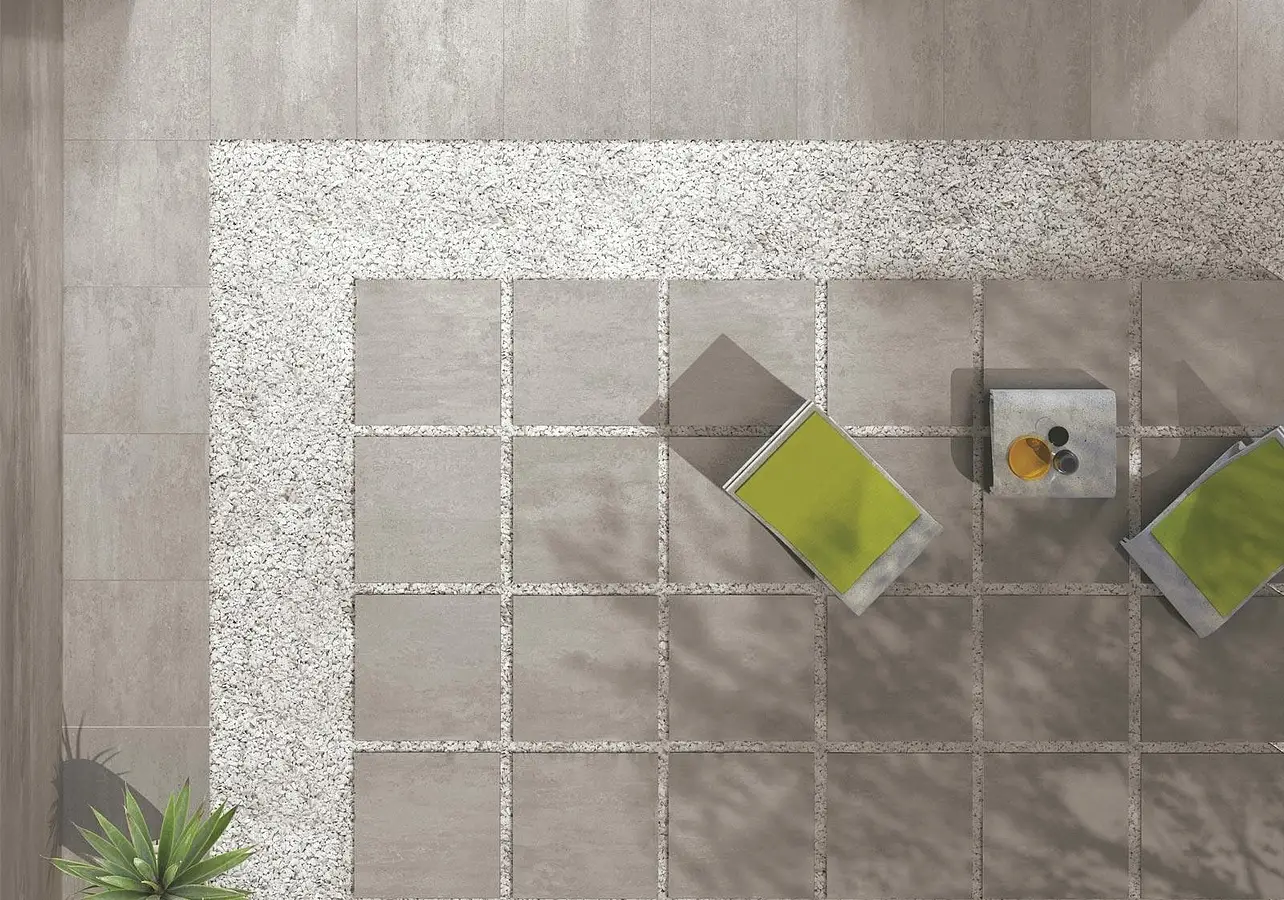 Background tile, Effect concrete, Color grey, Unglazed porcelain stoneware, 60x60 cm, Finish antislip