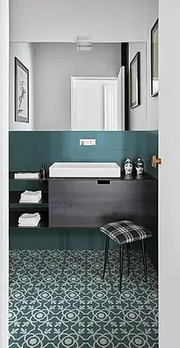 Grundflise, Effekt beton, Farve grøn,marineblå, Glaseret porcelænsstentøj, 20x20 cm, Overflade skridsikker