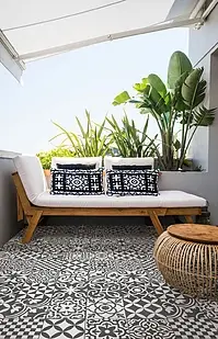 Background tile, Effect faux encaustic tiles, Color black & white, Style patchwork, Glazed porcelain stoneware, 20x20 cm, Finish antislip