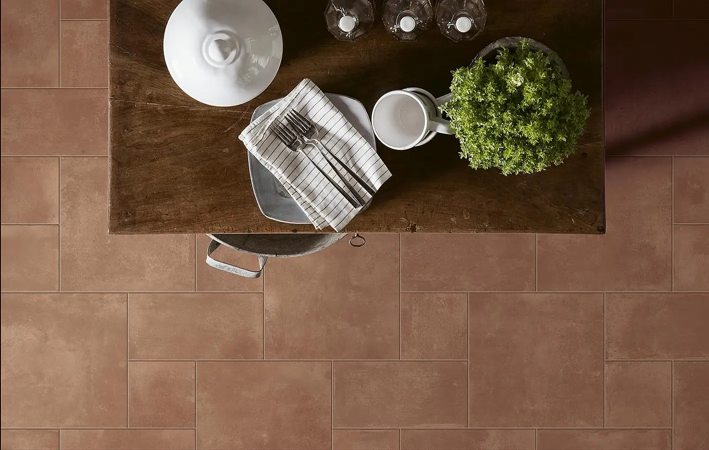 Background tile, Effect terracotta, Color brown, Glazed porcelain stoneware, 15x30 cm, Finish matte