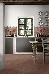 Carrelage, Effet imitation carreaux de ciment,terre cuite, Teinte brune, Style patchwork, Grès cérame émaillé, 18.2x21 cm, Surface mate