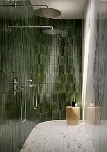 Color green, Style zellige, Background tile, Glazed porcelain stoneware, 6x24 cm, Finish glossy 
