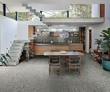 Grundflise, Effekt terrazzo, Farve grå, Uglaseret porcelænsstentøj, 75x75 cm, Overflade skridsikker