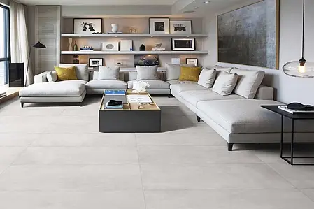 Basistegels, Effect betonlook, Kleur witte, Ongeglazuurd porseleinen steengoed, 60x120 cm, Oppervlak mat