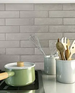 Grundflise, Effekt beton,mursten, Farve grå, Glaseret porcelænsstentøj, 7x28 cm, Overflade mat