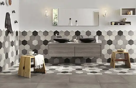 Background tile, Effect concrete, Color grey, Glazed porcelain stoneware, 18.2x21 cm, Finish matte