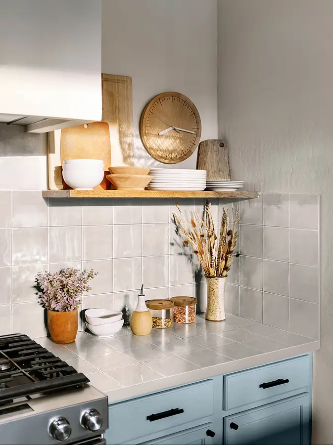 Background tile, Color white, Glazed porcelain stoneware, 15x15 cm, Finish glossy