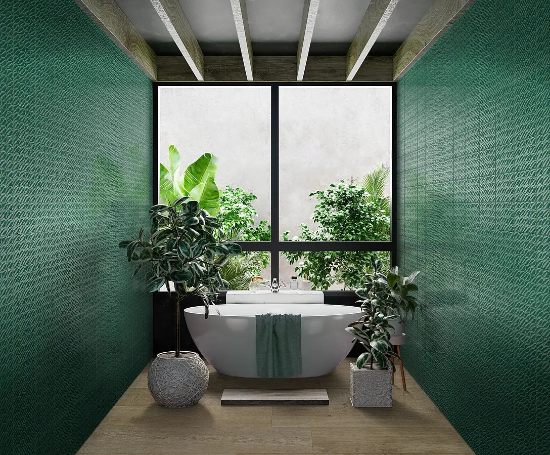 Background tile, Color green, Glazed porcelain stoneware, 15x15 cm, Finish glossy