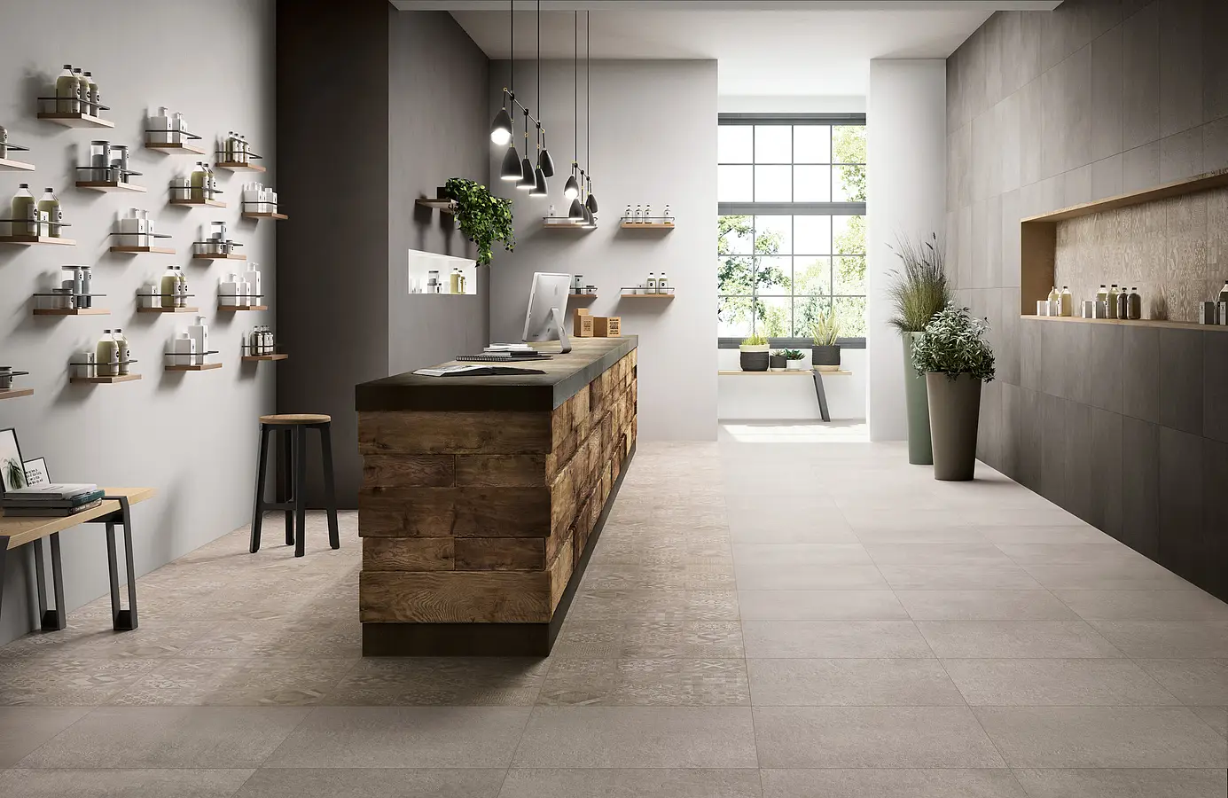 Background tile, Effect concrete, Color brown, Unglazed porcelain stoneware, 60x60 cm, Finish matte