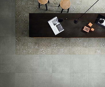 Background tile, Effect faux encaustic tiles, Color grey, Style patchwork, Unglazed porcelain stoneware, 60x60 cm, Finish matte