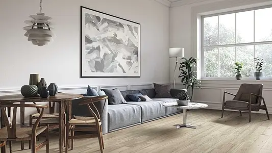 Piastrella di fondo, Effetto legno, Colore grigio, Gres porcellanato smaltato, 14.5x90 cm, Superficie opaca
