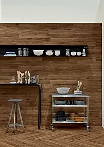 Background tile, Effect wood, Color brown, Glazed porcelain stoneware, 10x70 cm, Finish matte