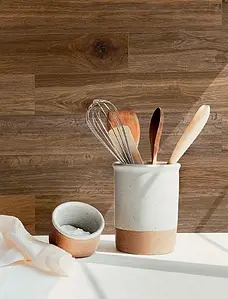 Effect wood, Color brown, Background tile, Glazed porcelain stoneware, 10x70 cm, Finish matte