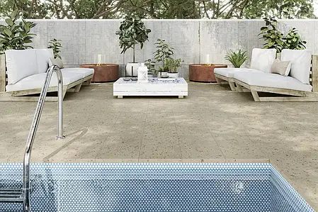 Carrelage, Effet terrazzo, Teinte beige, Grès cérame émaillé, 32.9x32.9 cm, Surface antidérapante