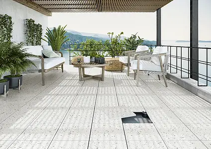 Azulejo base, Efecto terrazo, Color blanco, Gres porcelánico esmaltado, 32.9x32.9 cm, Acabado antideslizante