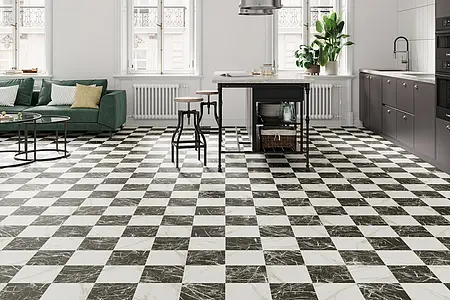 Taustalaatta, Teema muut marmorit, Väri musta & valkoinen, Lasitettu porcellanato-laatta, 44x44 cm, Pinta Satiini