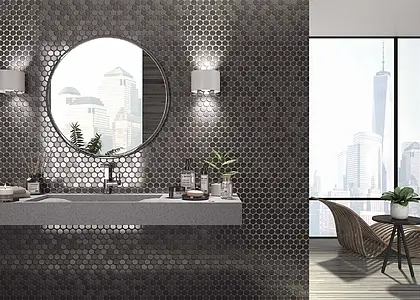 Mosaic effect tiles, Effect metal, Color black, Glazed porcelain stoneware, 30.9x30.9 cm, Finish 3D