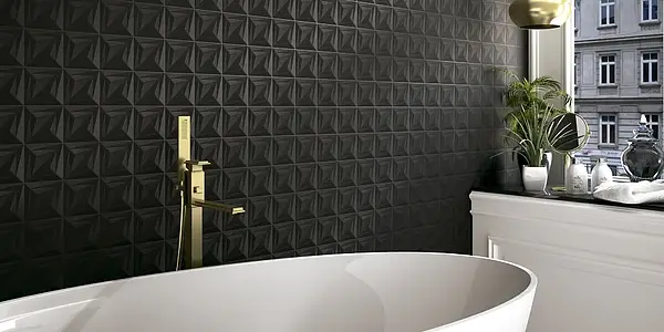 Bakgrunnsflis, Farge svart, Glasert porselenssteintøy, 33x33 cm, Overflate matt