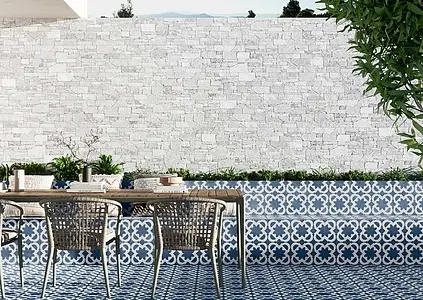 Background tile, Effect faux encaustic tiles, Color navy blue, Glazed porcelain stoneware, 44x44 cm, Finish Honed