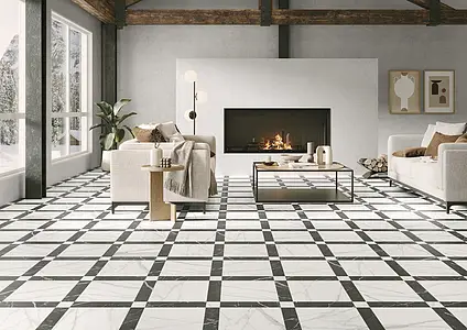 Background tile, Color black,white, Glazed porcelain stoneware, 44.2x44.2 cm, Finish antislip