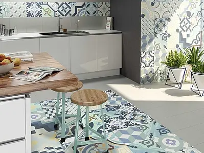 Background tile, Effect faux encaustic tiles, Color multicolor, Style patchwork, Glazed porcelain stoneware, 33x33 cm, Finish matte