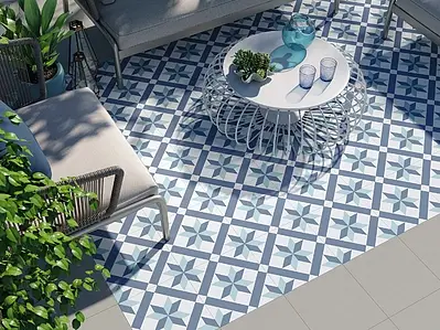 Effect faux encaustic tiles, Color navy blue, Background tile, Glazed porcelain stoneware, 33x33 cm, Finish antislip