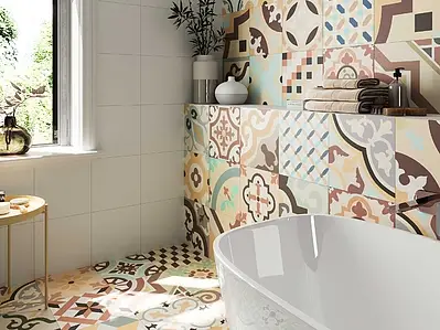 Effect faux encaustic tiles, Color multicolor, Style patchwork, Background tile, Glazed porcelain stoneware, 33x33 cm, Finish antislip