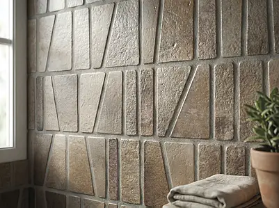 Imitation de mosaïque, Effet terre cuite, Teinte brune, Grès cérame émaillé, 15x45 cm, Surface antidérapante