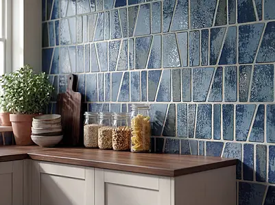 Mosaic effect tiles, Color navy blue, Glazed porcelain stoneware, 15x45 cm, Finish matte