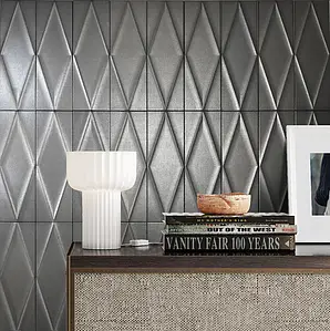 Background tile, Effect metal, Color black, Glazed porcelain stoneware, 15x45 cm, Finish matte