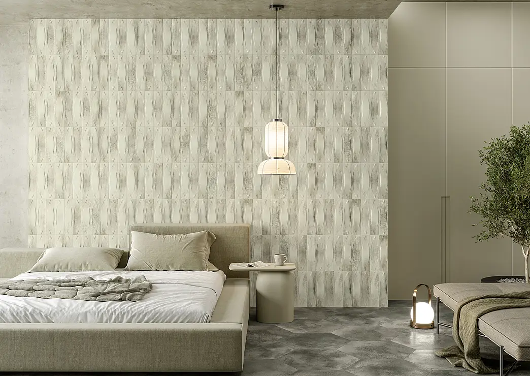 Background tile, Effect metal, Color beige, Glazed porcelain stoneware, 33x33 cm, Finish 3D