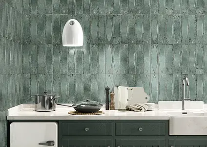 Background tile, Color green, Glazed porcelain stoneware, 33x33 cm, Finish 3D