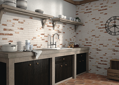 Background tile, Effect brick, Color white,brown, Glazed porcelain stoneware, 31x56 cm, Finish matte