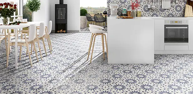 Background tile, Effect faux encaustic tiles, Color navy blue,grey, Style oriental, Glazed porcelain stoneware, 44x44 cm, Finish matte