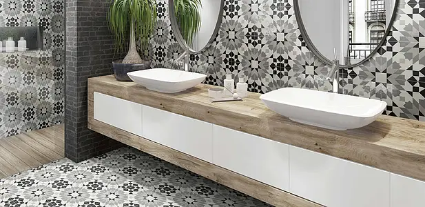 Background tile, Effect faux encaustic tiles, Color grey, Style oriental, Glazed porcelain stoneware, 44x44 cm, Finish matte