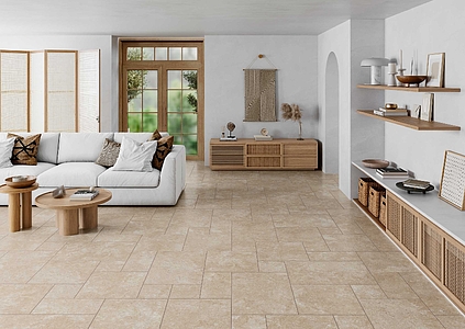 Background tile, Effect travertine, Color beige, Glazed porcelain stoneware, 44x66 cm, Finish matte