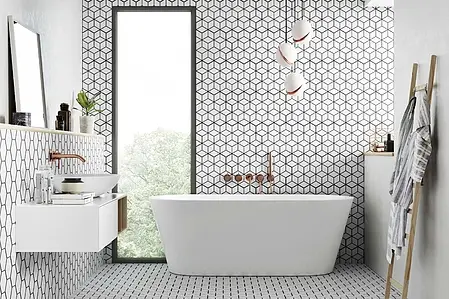 Mosaic effect tiles, Color white, Glazed porcelain stoneware, 26.5x51 cm, Finish matte