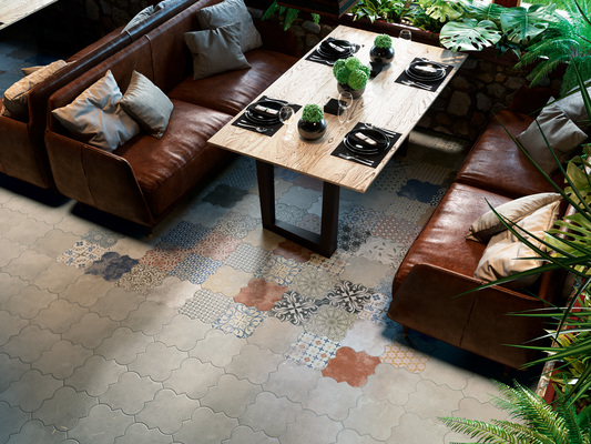 Riga Ceramic Tiles produced by Realonda, Style patchwork, Concrete effect, faux encaustic tiles