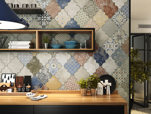 Background tile, Effect faux encaustic tiles, Color multicolor, Style patchwork, Ceramics, 45x45 cm, Finish matte