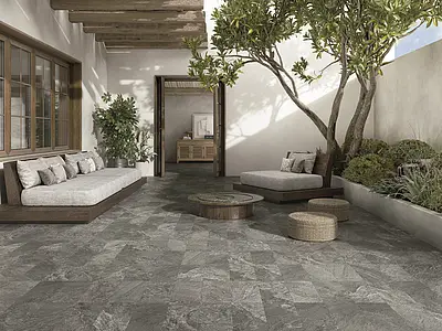 Background tile, Effect other stones, Color black, Glazed porcelain stoneware, 20x40 cm, Finish antislip